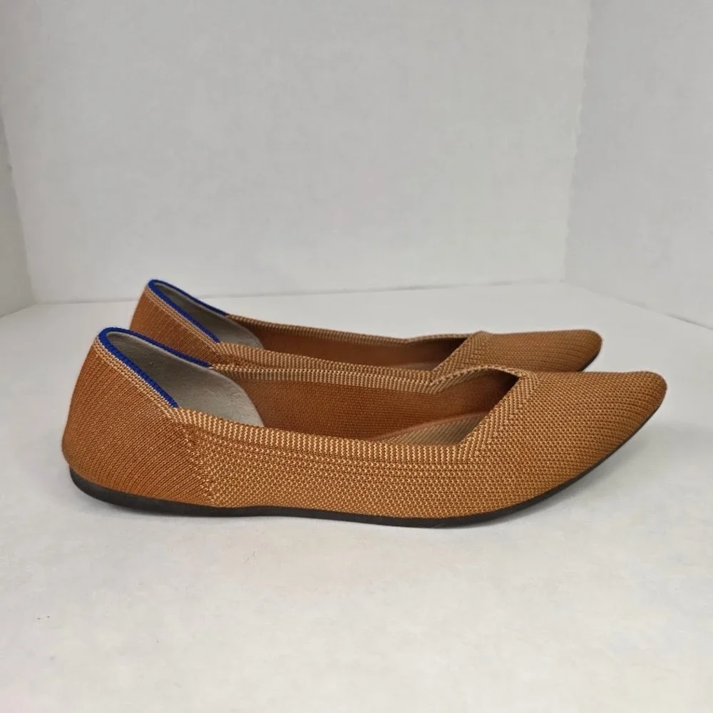 Rothy's Womens 9 The Point Flat Honeycomb Knit Amber Tan Pointed Toe Ballet Flat